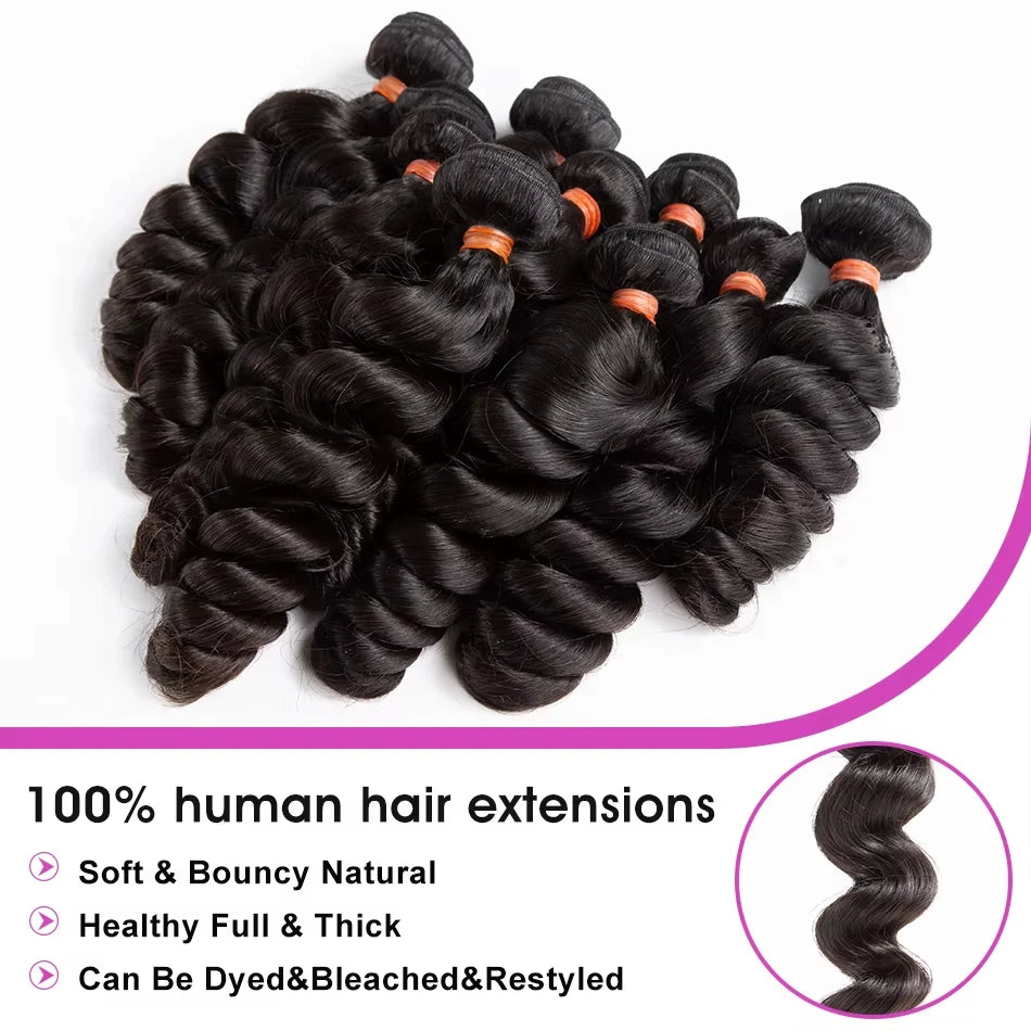 15A Loose Wave Raw Burmese Curly Bundles Human Hair Extensions Double Weft Remy Natural Black Wave Bundles Quick Weaving Tissage