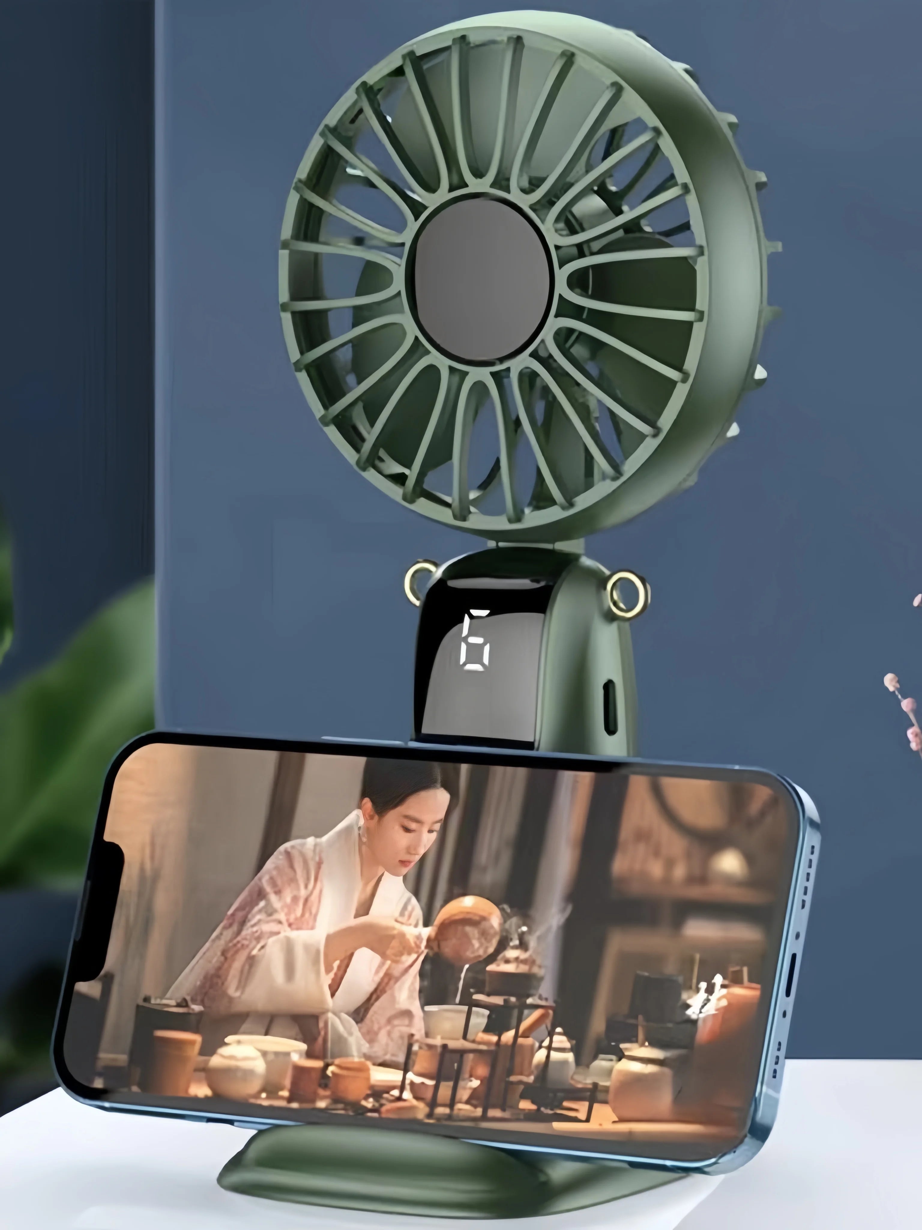 1 Portable Mini Fan with LED Display, Neck Fan, USB Rechargeable Handheld Fan, 6 Wind Adjustments, 180 Degree Foldable, Battery