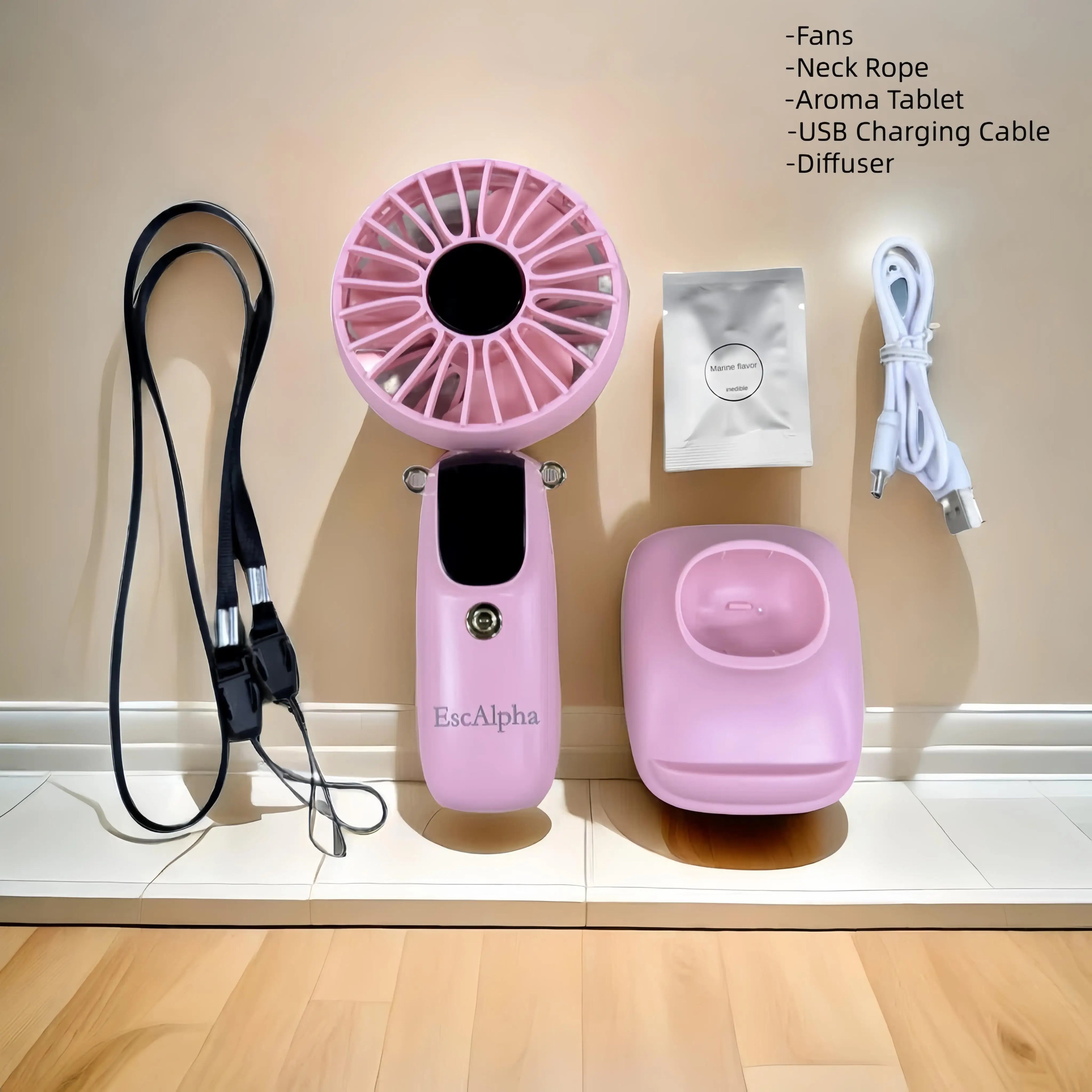 1 Portable Mini Fan with LED Display, Neck Fan, USB Rechargeable Handheld Fan, 6 Wind Adjustments, 180 Degree Foldable, Battery