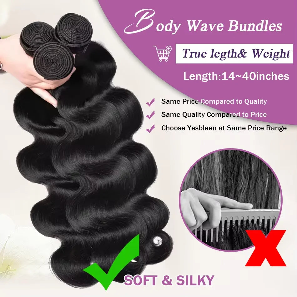 30 40Inch Body Wave 100% Human Hair Bundles Virgin Hair 16A Water Wave Bundles Double Weft Raw Hair Extensions Weaving For Women