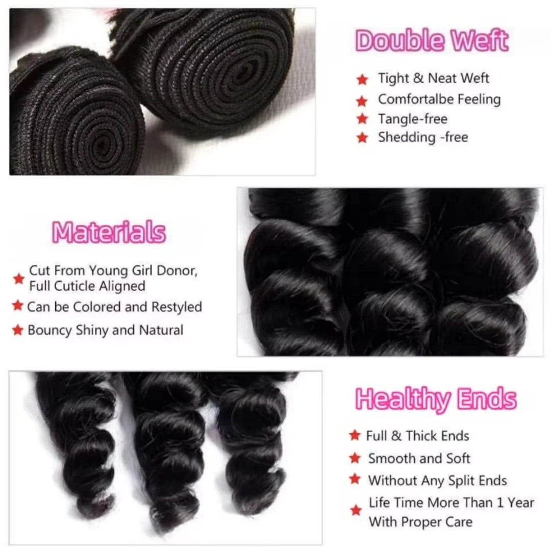 15A Loose Wave Raw Burmese Curly Bundles Human Hair Extensions Double Weft Remy Natural Black Wave Bundles Quick Weaving Tissage