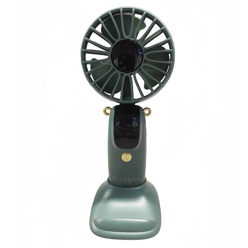1 Portable Mini Fan with LED Display, Neck Fan, USB Rechargeable Handheld Fan, 6 Wind Adjustments, 180 Degree Foldable, Battery