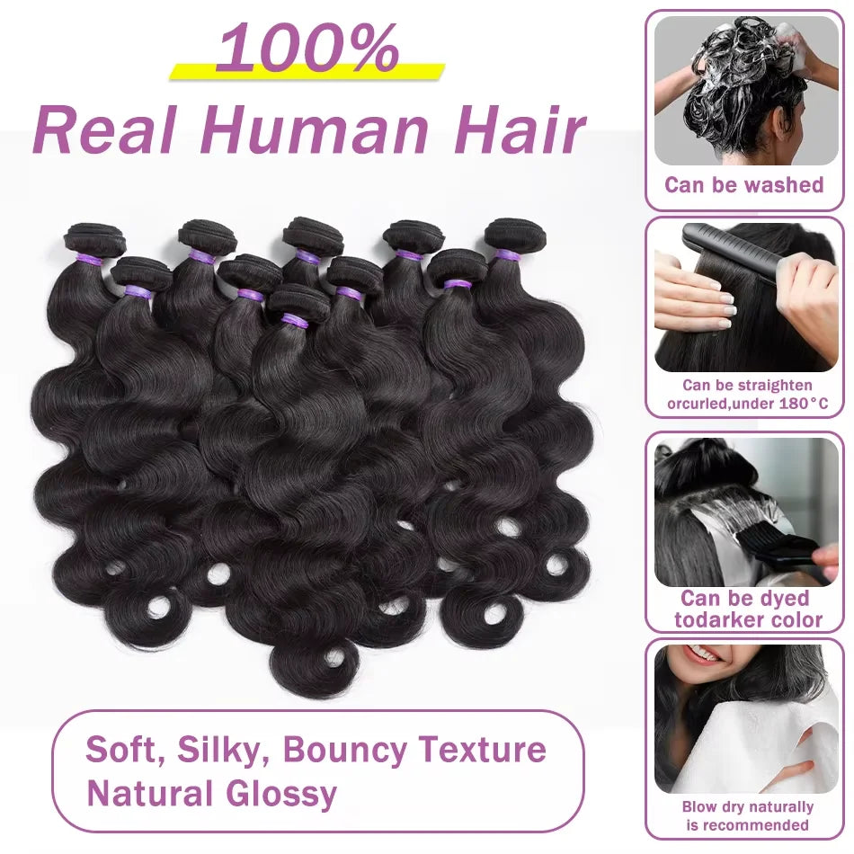 30 40Inch Body Wave 100% Human Hair Bundles Virgin Hair 16A Water Wave Bundles Double Weft Raw Hair Extensions Weaving For Women