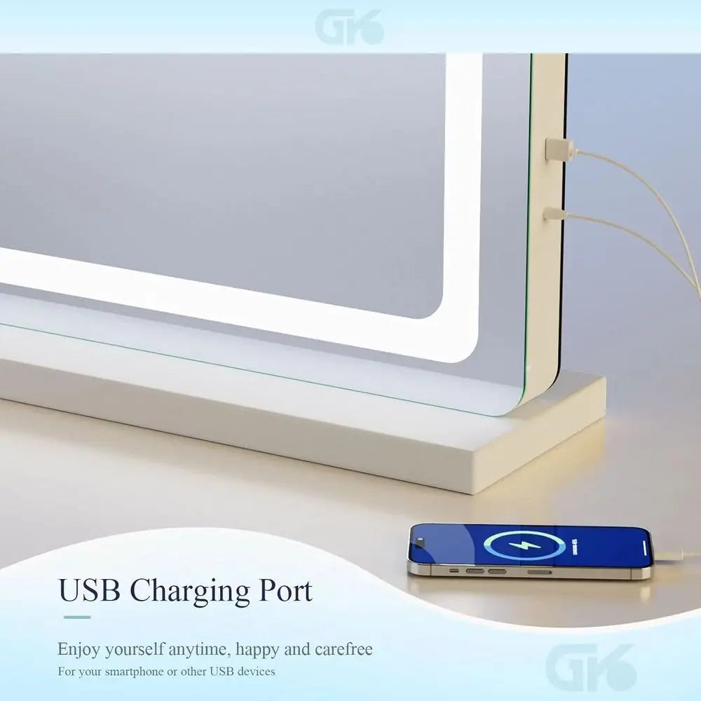 28 x 22 LED Vanity Mirror with USB Port, 10X Magnification, 3 Light Modes, Touch Control