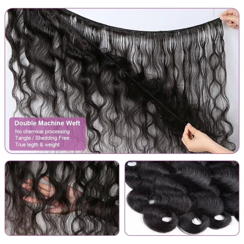 30 40Inch Body Wave 100% Human Hair Bundles Virgin Hair 16A Water Wave Bundles Double Weft Raw Hair Extensions Weaving For Women