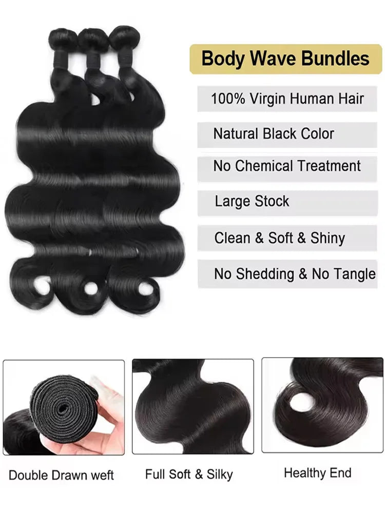 30 40 Inch Brazilian Virgin Body Wave Bundles Raw Hair 100% Human Hair Remy Quick Weaves Unprocessed Hair Extensions Tissage