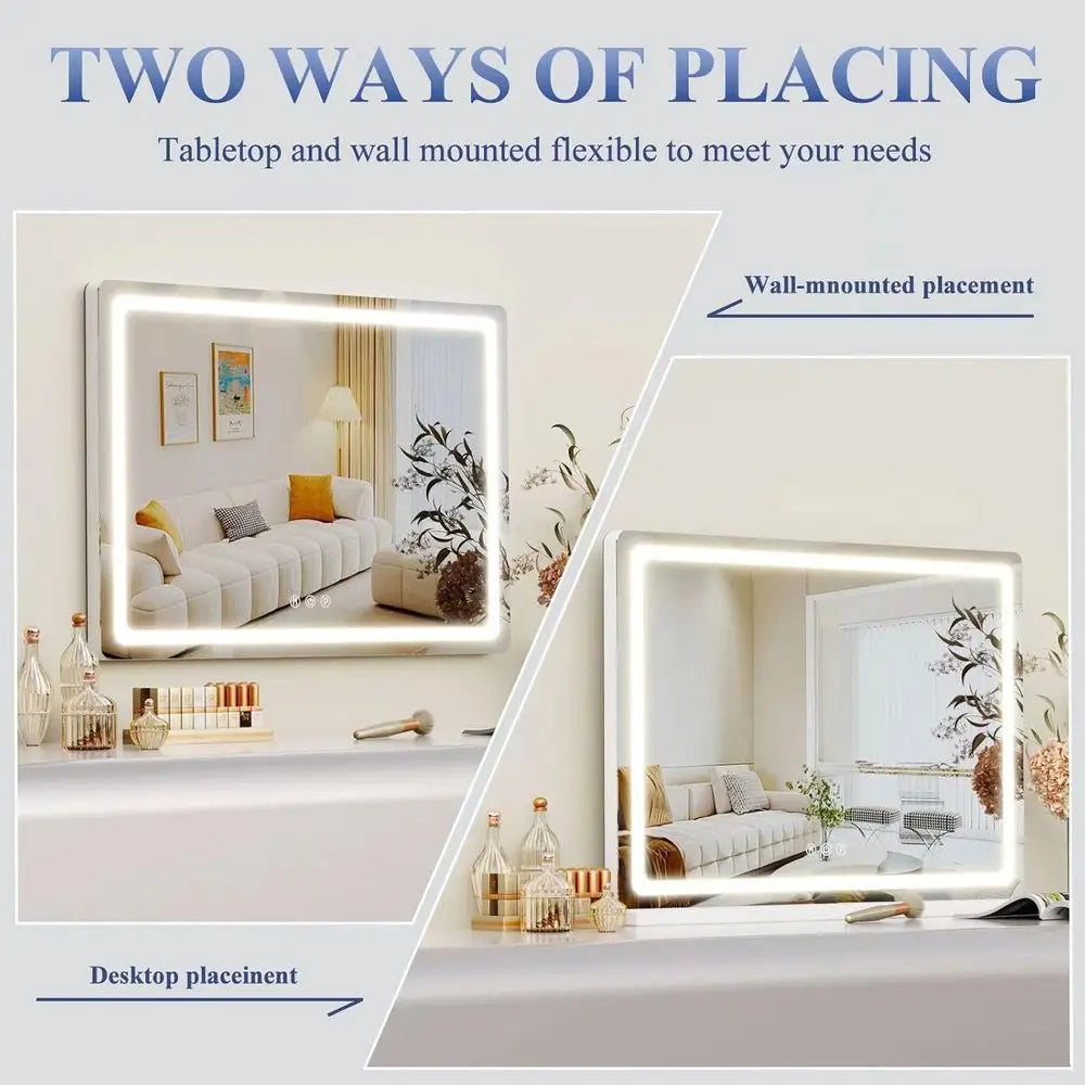 28 x 22 LED Vanity Mirror with USB Port, 10X Magnification, 3 Light Modes, Touch Control